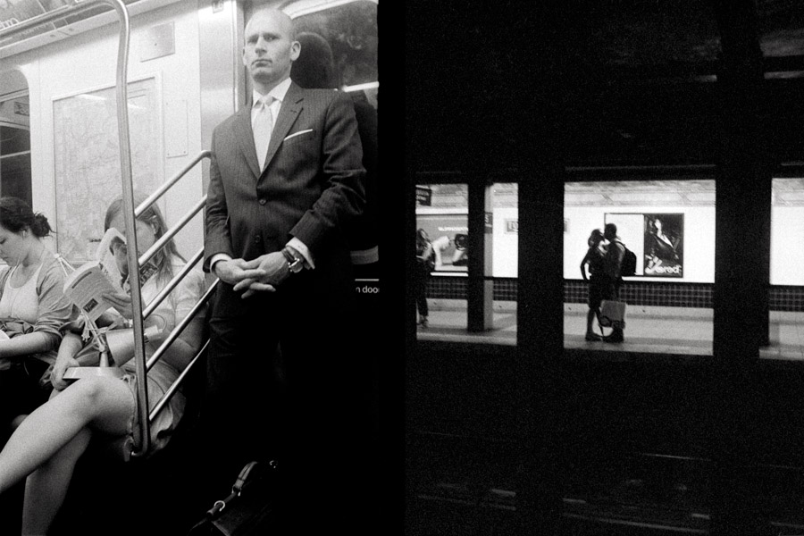 N train at 5th Avenue and 59th Street. Shot with Fujica Half-frame camera.