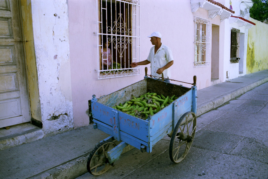 Cartagena, Colombia 2009: door-to-door plantain salesman.