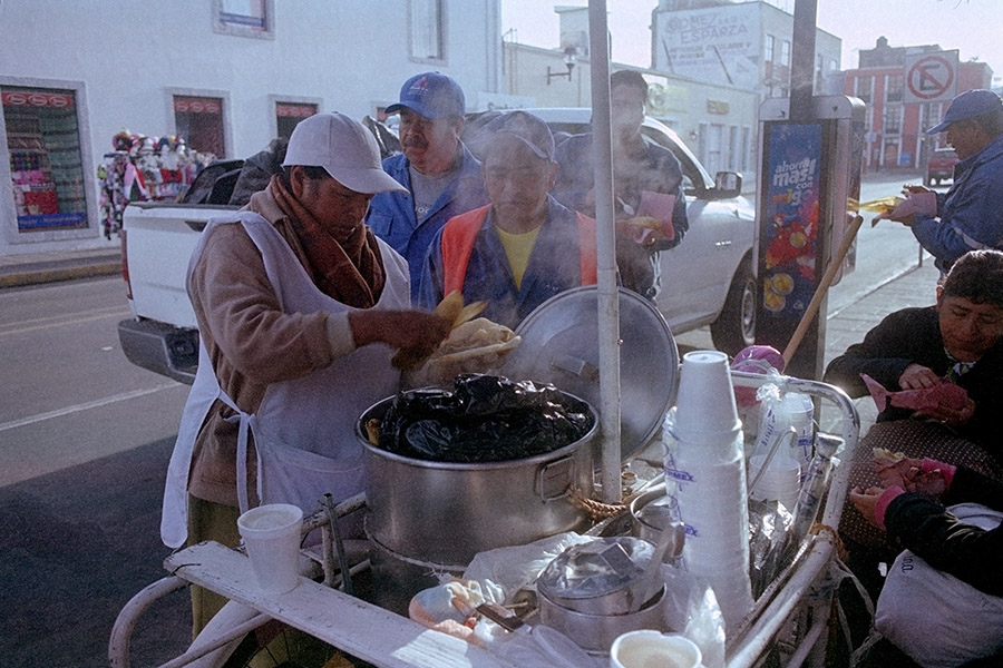 Tlaxcala, Mexico 2015: breakfast sandwiches of tamales in bread.