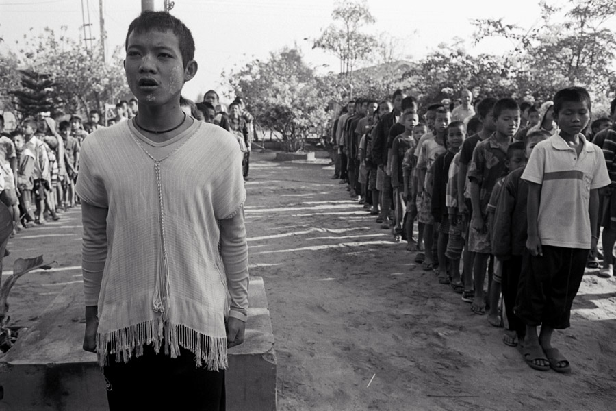 Huay Kha Lote: students line up and greet the teachers before starting the school day.