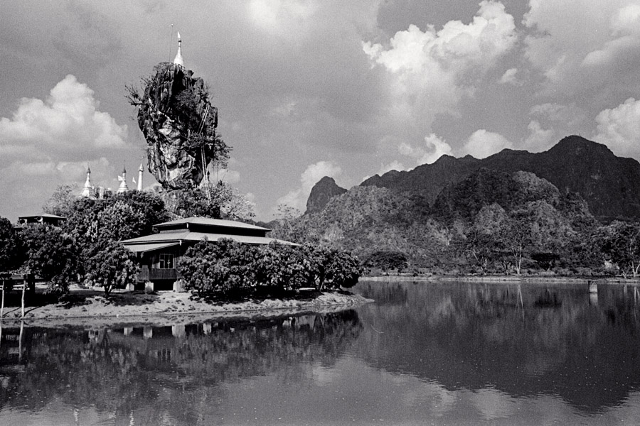 Hpa'an, Karen State 2011: Kyauk Ka Lat, a pagoda perched on a rock formation.