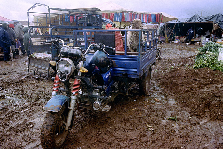 Azrou, Morocco 2016: muddy weekly market during a wet winter.
