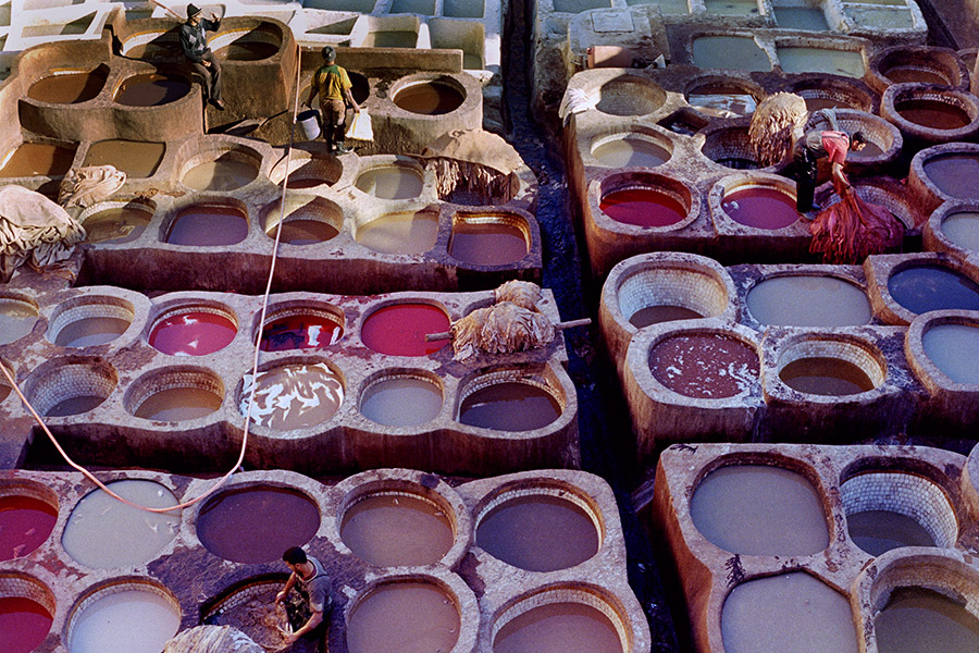 Fes, Morocco 2016: the famed Chouara Tannery, where leather is dyed by traditional methods.