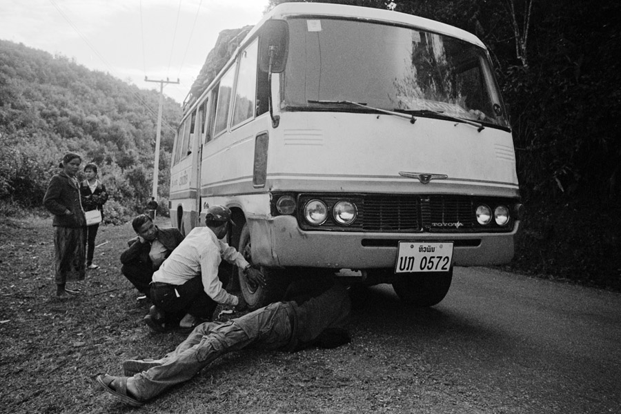 Eastern Laos, 2012: Another day, another bus breakdown. Between Phonsavan and Sam Neua.